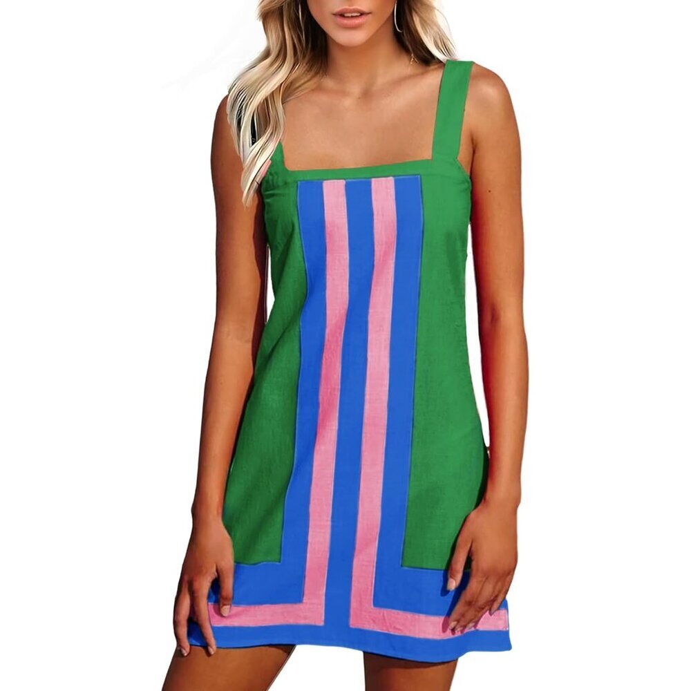 Women's Striped Mini Dress Polyester Summer Boho Beach Cover Up